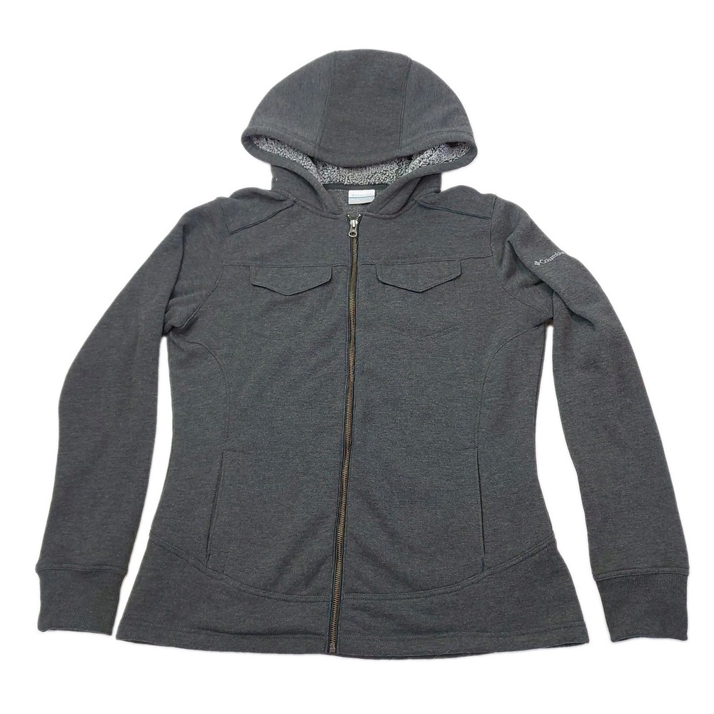 Columbia Sweater Womens XL Fleece Lined Full Zip Up Hoodie Sweatshirt Gray